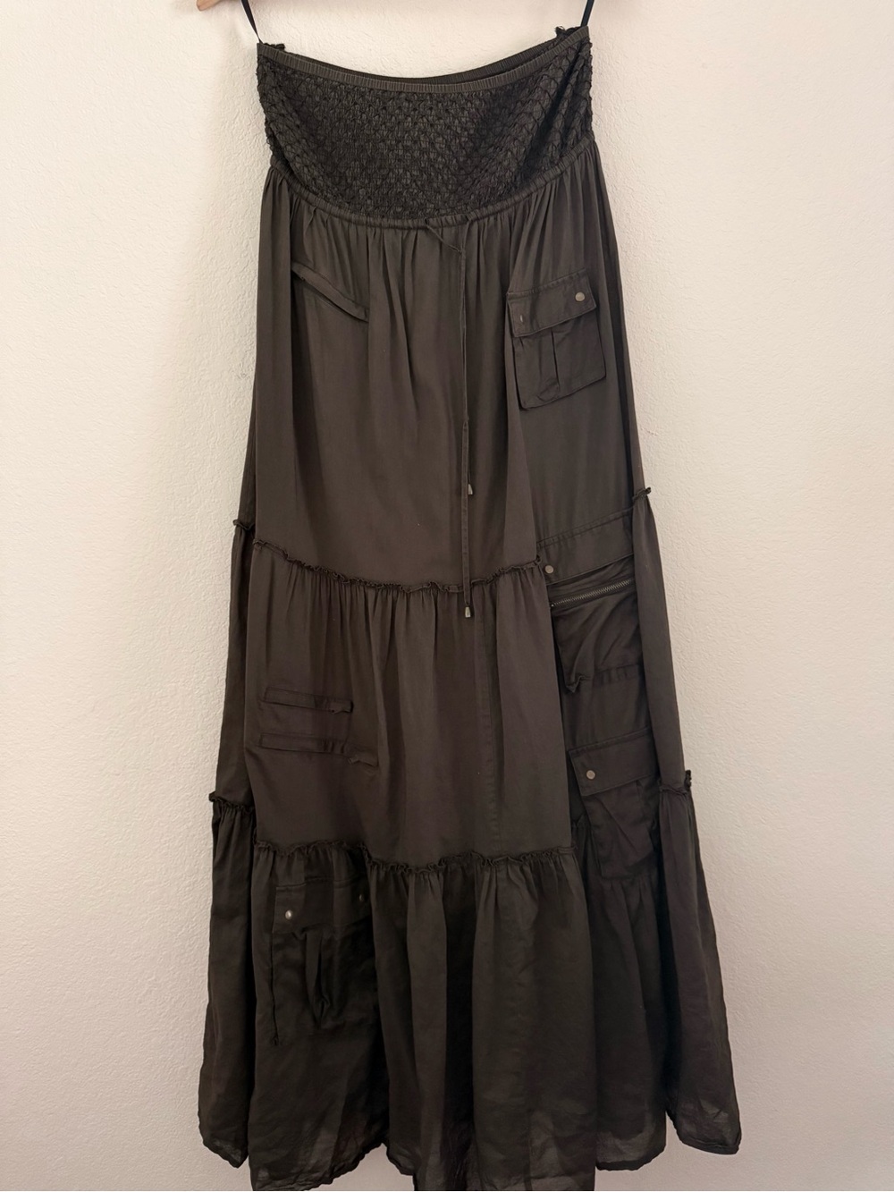 Dark Brown bebe Vintage y2k Tiered Cargo Maxi Skirt
